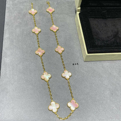 [AURORA]CLOVER 10 MOTIFS PINK MOP NECKLACE