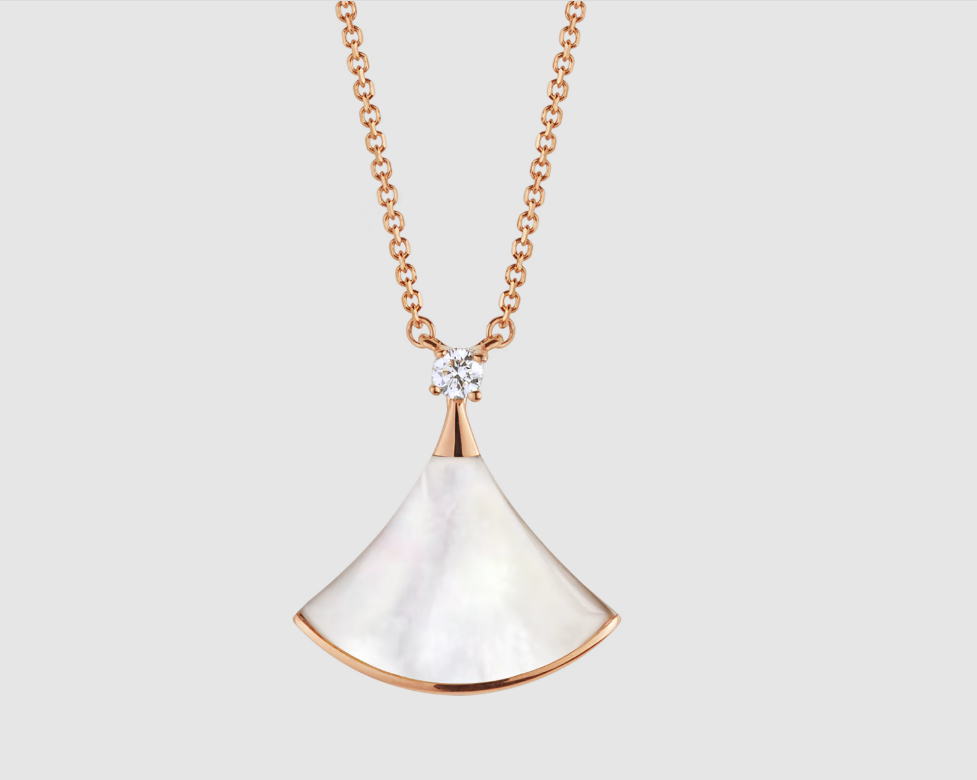 [AURORA]DREAM NECKLACE WHITE MOP PINK GOLD 1 DIAMOND