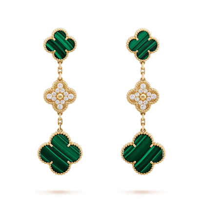 [AURORA]CLOVER EARRINGS GOLD MALACHITE DIAMOND 3 MOTIF