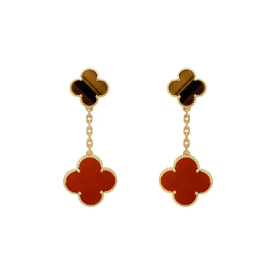 [AURORA]CLOVER  2 MOTIF  TIGER EYE CARNELIAN EARRINGS