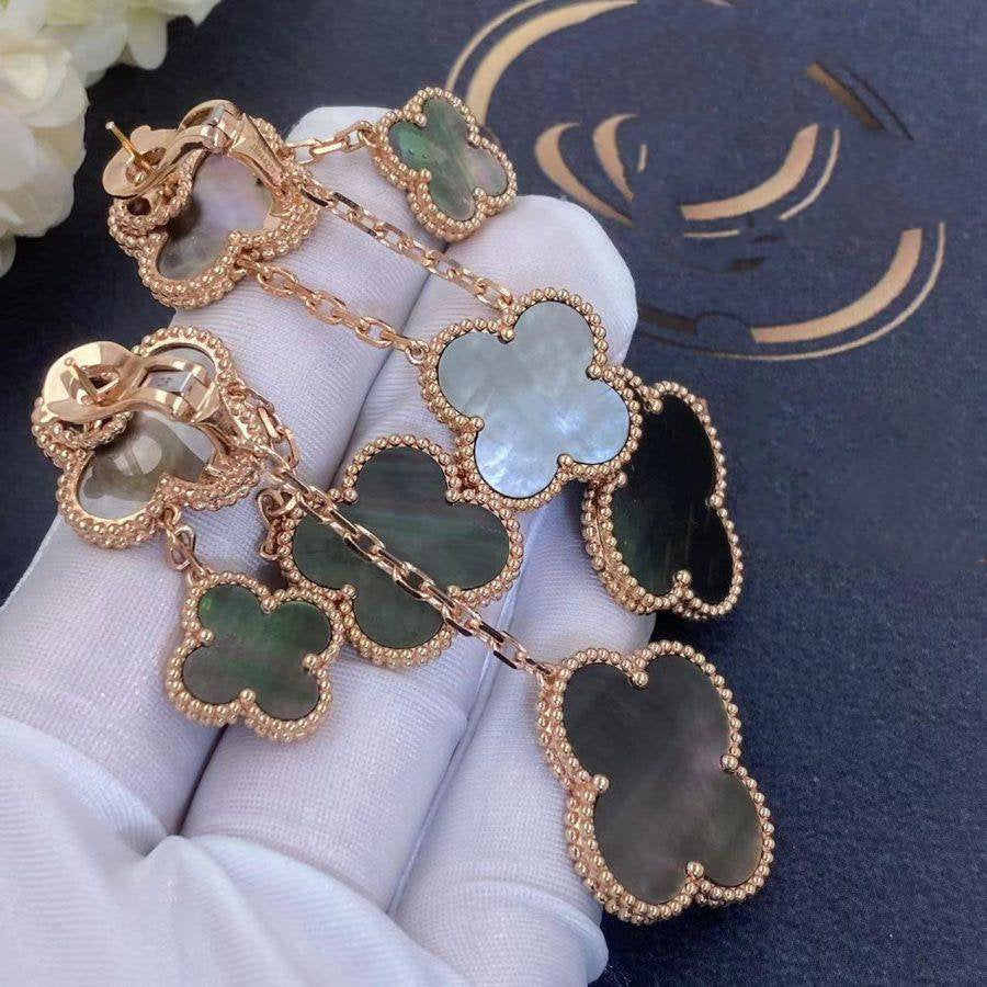 [AURORA]CLOVER EARRINGS DARK MOP 4 MOTIFS ROSE GOLD