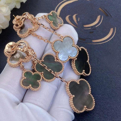 [AURORA]CLOVER EARRINGS DARK MOP 4 MOTIFS ROSE GOLD