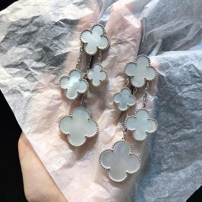 [AURORA]CLOVER EARRINGS WHITE MOP 4 MOTIFS SILVER
