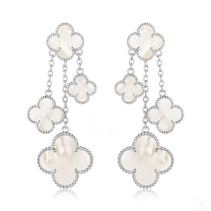 [AURORA]CLOVER EARRINGS WHITE MOP 4 MOTIFS SILVER