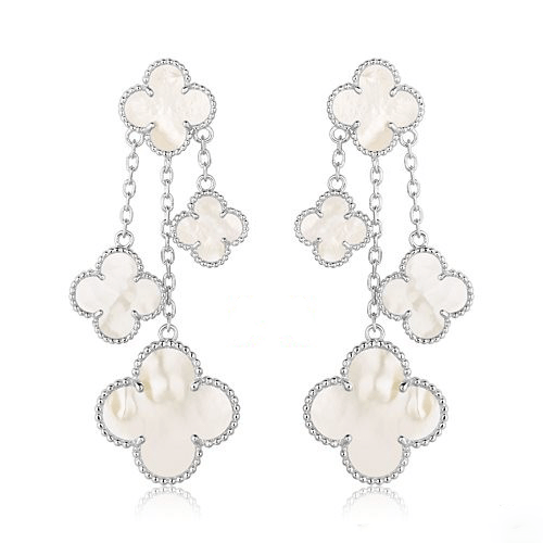 [AURORA]CLOVER EARRINGS WHITE MOP 4 MOTIFS SILVER