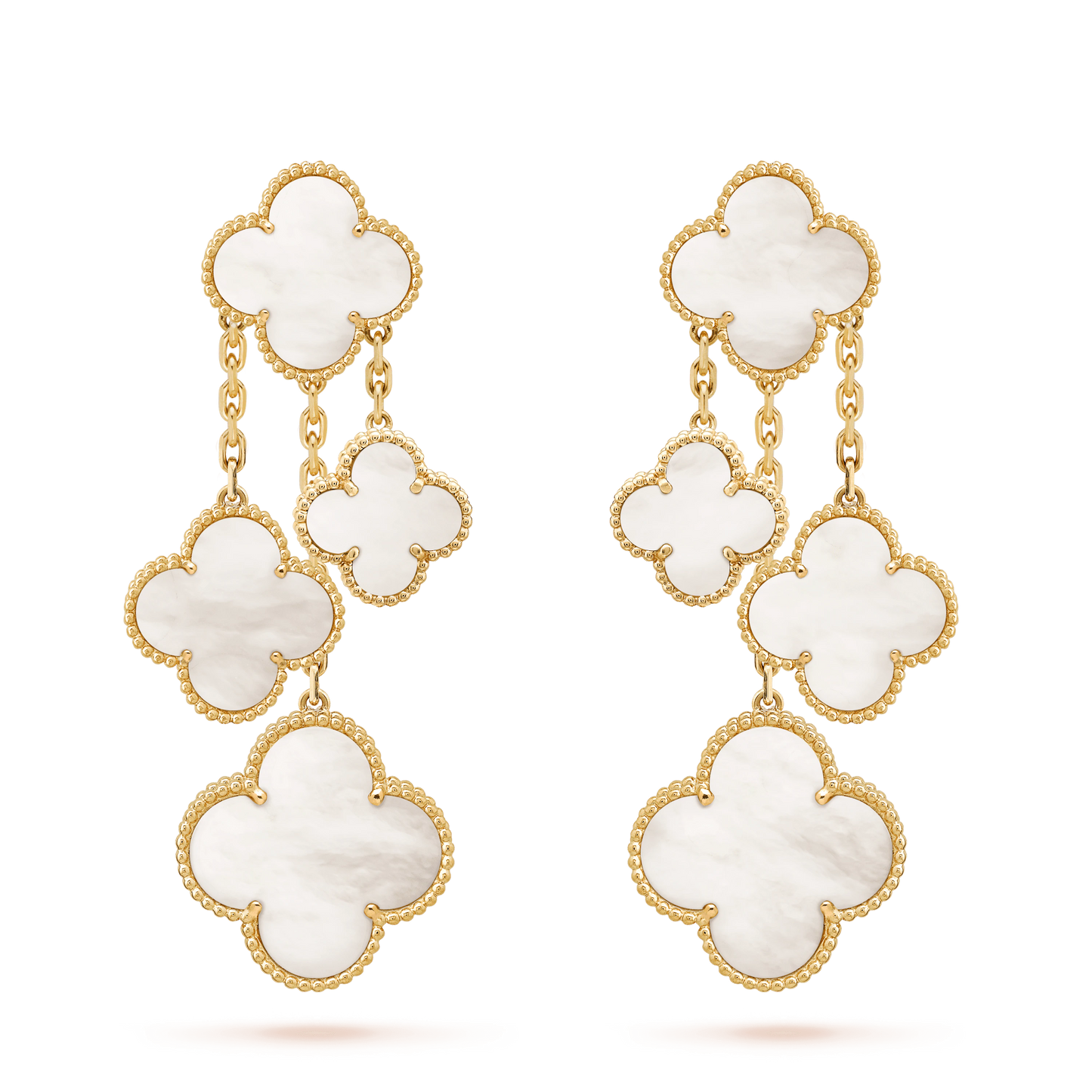 [AURORA]CLOVER EARRINGS WHITE MOP 4 MOTIFS GOLD