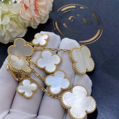 [AURORA]CLOVER EARRINGS WHITE MOP 4 MOTIFS GOLD