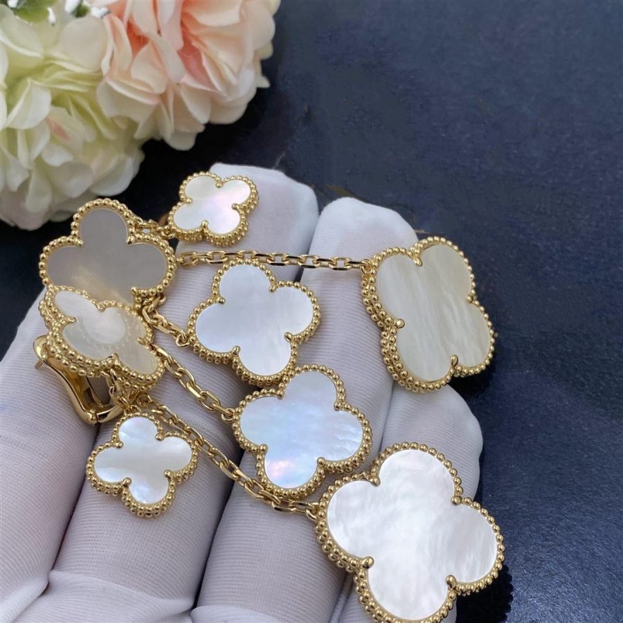 [AURORA]CLOVER EARRINGS WHITE MOP 4 MOTIFS GOLD