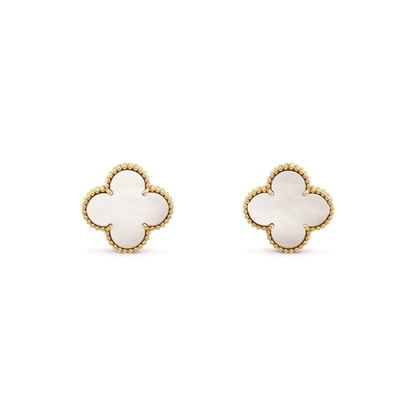 [AURORA]CLOVER MEDIUM 1 MOTIFS  WHITE MOP STUD EARRINGS