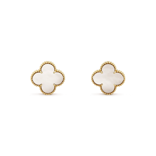 [AURORA]CLOVER MEDIUM 1 MOTIFS  WHITE MOP STUD EARRINGS