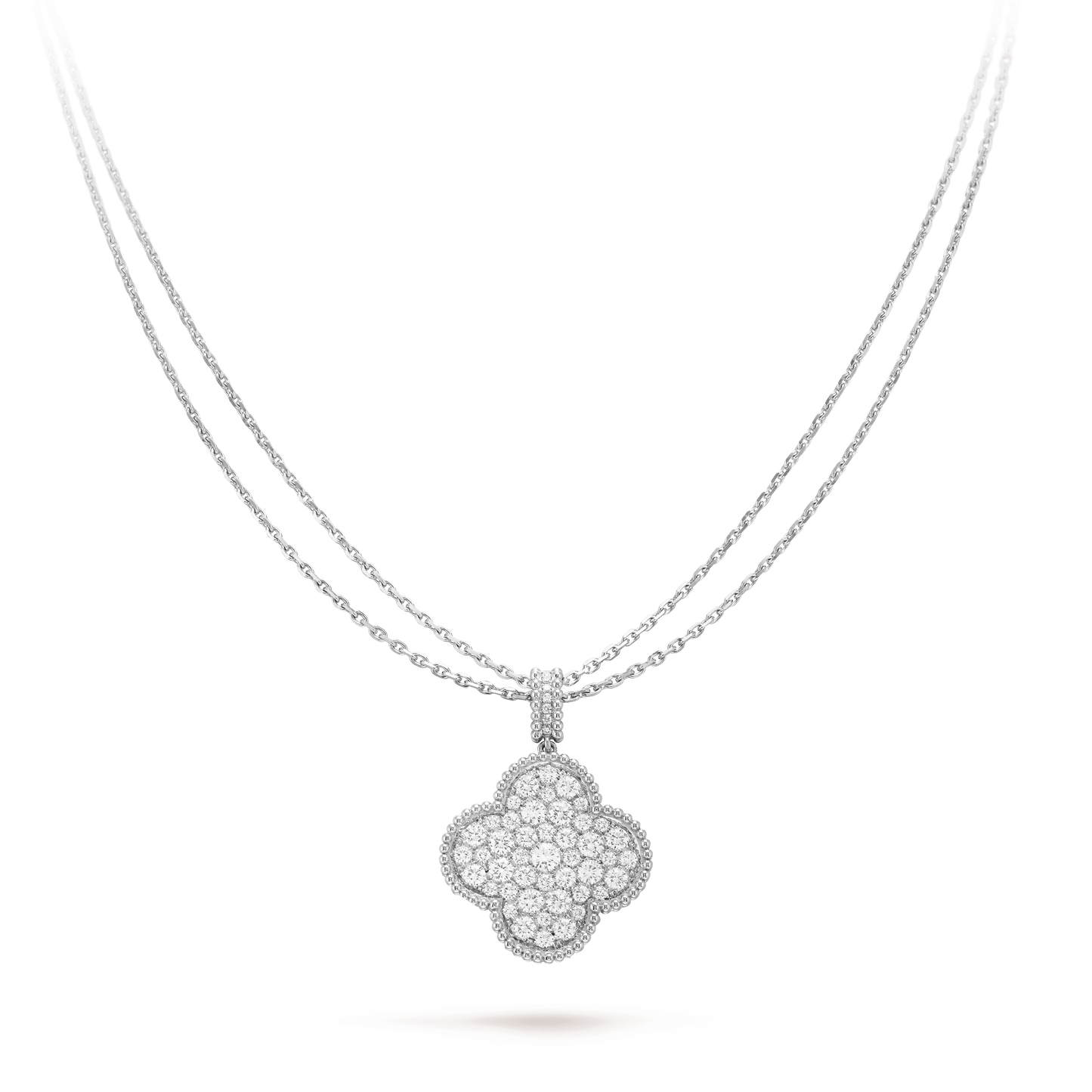 [AURORA]CLOVER 25MM SILVER FULL DIAMOND BIG CLOVER NECKLACE