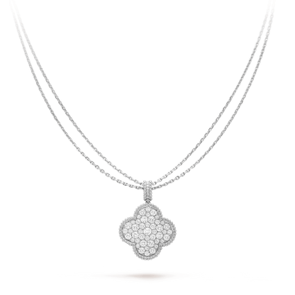 [AURORA]CLOVER 25MM SILVER FULL DIAMOND BIG CLOVER NECKLACE