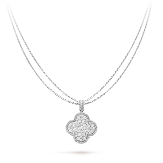 [AURORA]CLOVER 25MM SILVER FULL DIAMOND BIG CLOVER NECKLACE