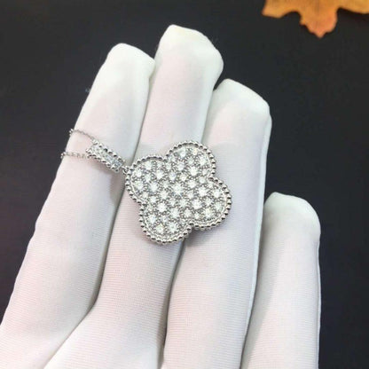 [AURORA]CLOVER 25MM SILVER FULL DIAMOND BIG CLOVER NECKLACE