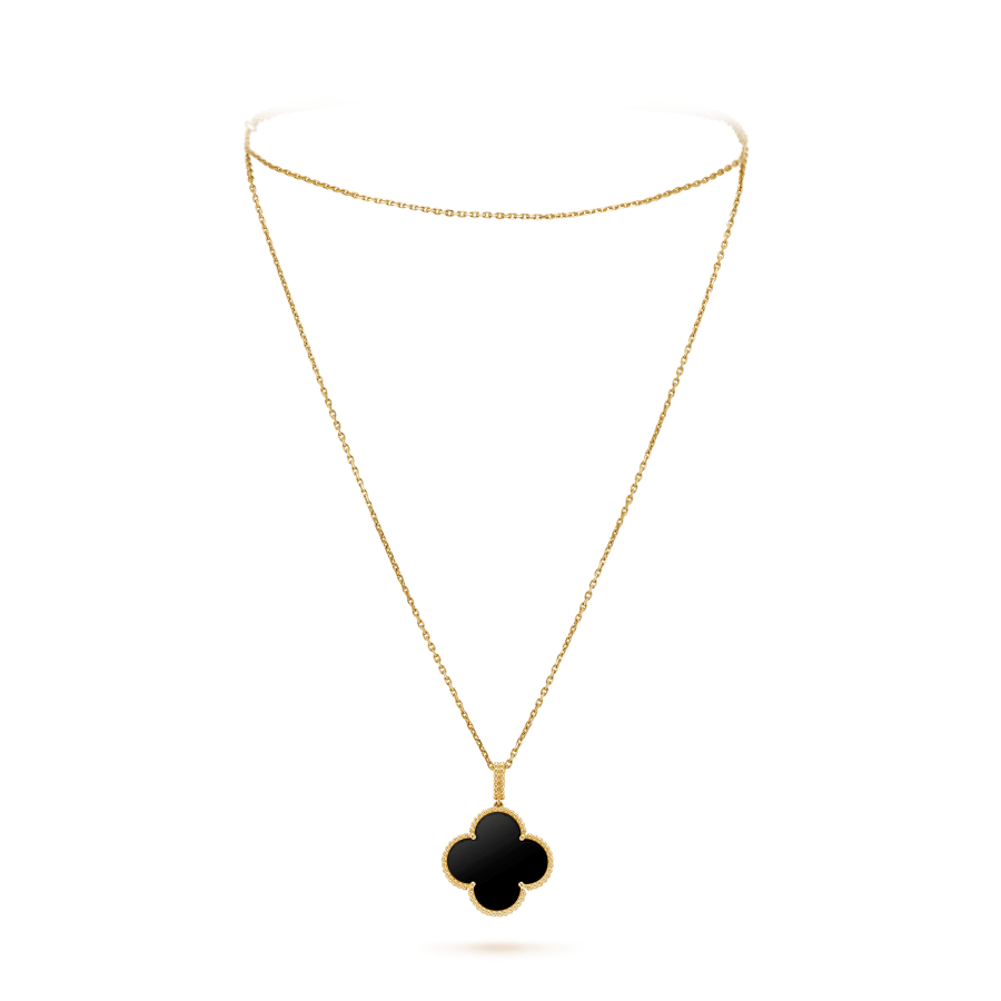 [AURORA]CLOVER 25MM GOLD ONYX BIG CLOVER NECKLACE