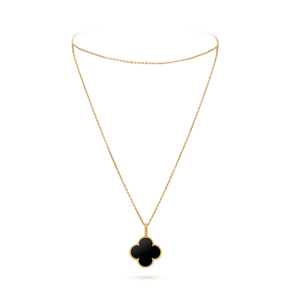 [AURORA]CLOVER 25MM GOLD ONYX BIG CLOVER NECKLACE