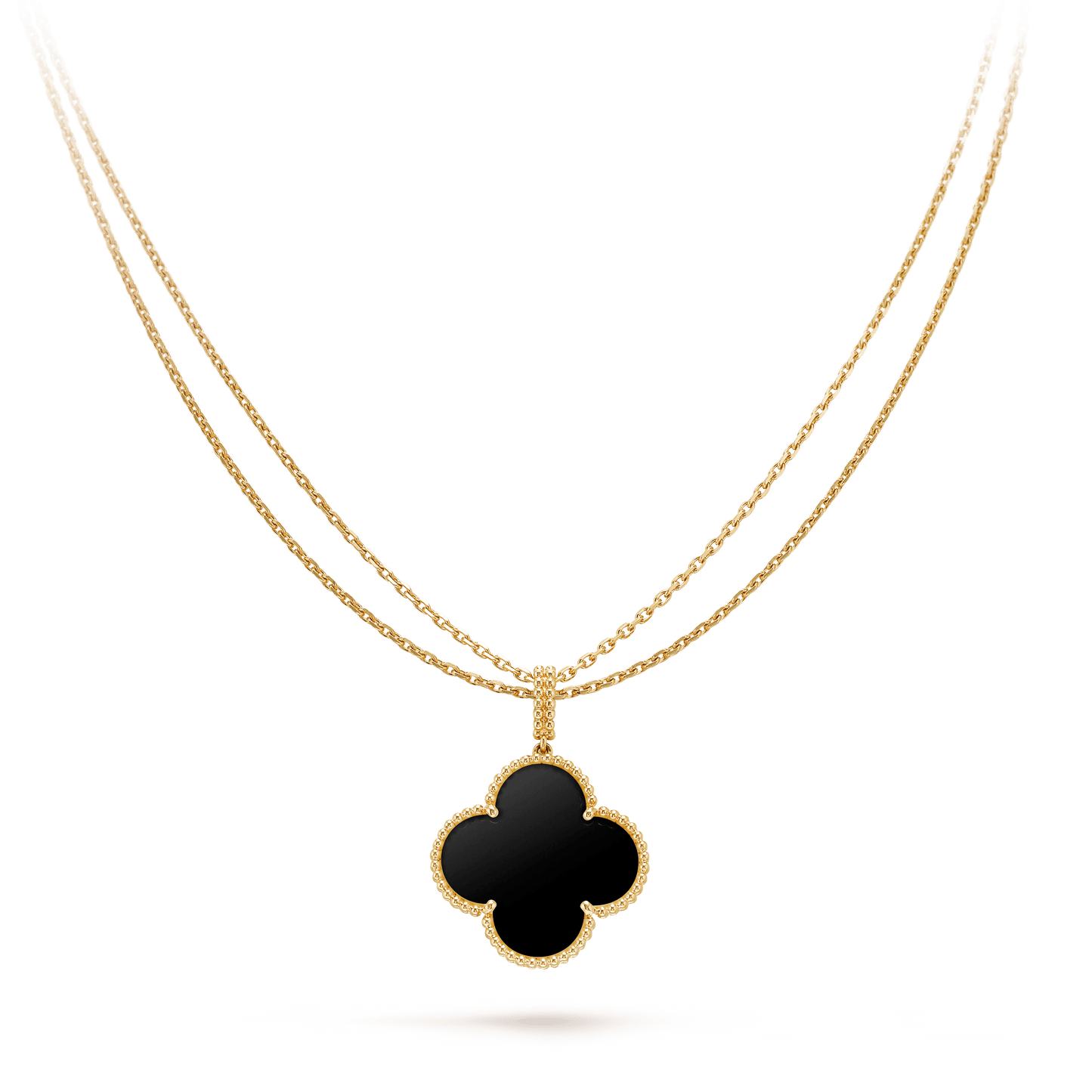 [AURORA]CLOVER 25MM GOLD ONYX BIG CLOVER NECKLACE