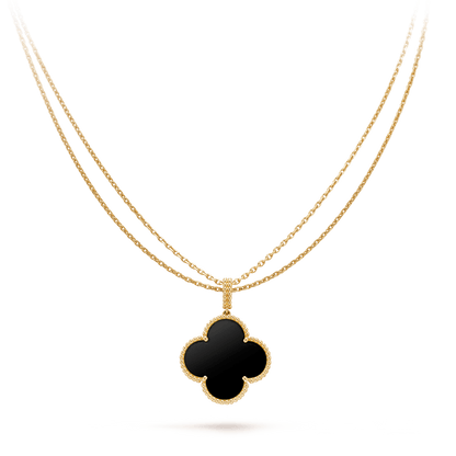 [AURORA]CLOVER 25MM GOLD ONYX BIG CLOVER NECKLACE