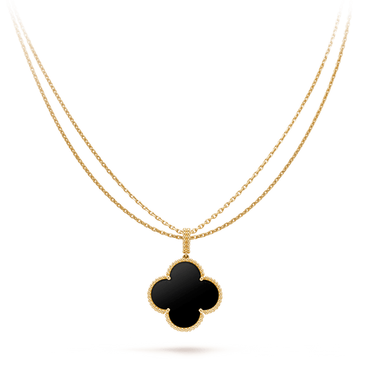 [AURORA]CLOVER 25MM GOLD ONYX BIG CLOVER NECKLACE