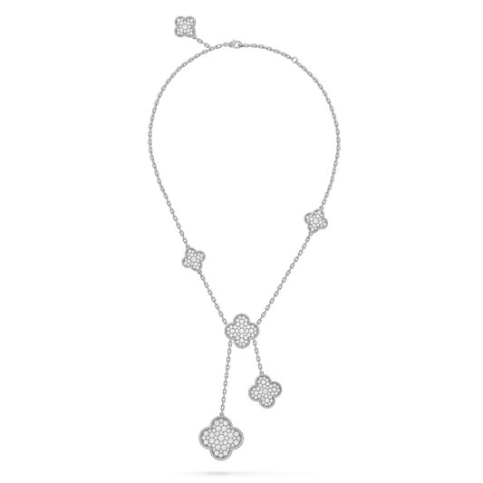 [AURORA]CLOVER 5 MOTIFS SILVER DIAMONDS NECKLACE