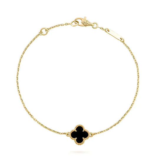 [AURORA]CLOVER ONYX SINGLE FLOWER BRACELET