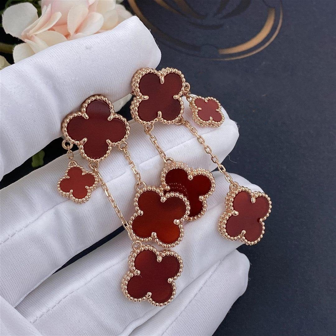 [AURORA]CLOVER EARRINGS CARNELIAN 4 MOTIFS PINK GOLD