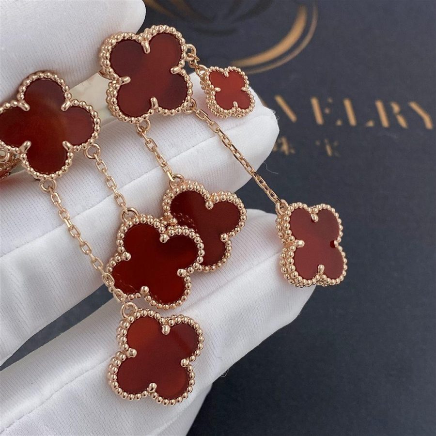 [AURORA]CLOVER EARRINGS CARNELIAN 4 MOTIFS PINK GOLD