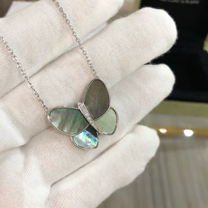 [AURORA]LARGE BUTTERFLY SILVER PENDANT DIAMOND NECKLACE
