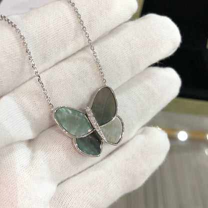 [AURORA]LARGE BUTTERFLY SILVER PENDANT DIAMOND NECKLACE