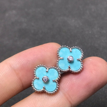 [AURORA]CLOVER 1 DIAMOND BLUE SKY SILVER EARRINGS