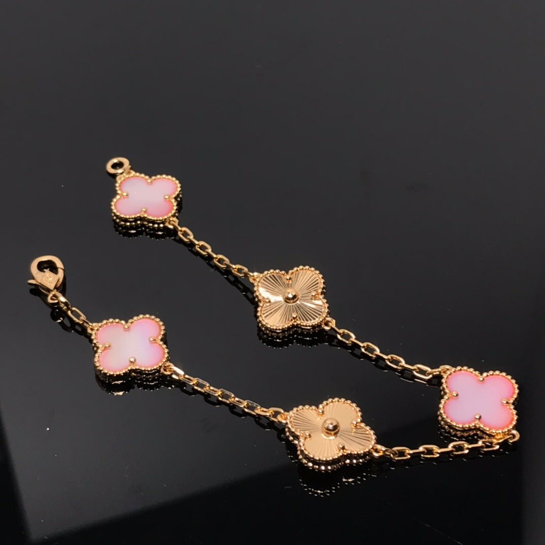 [AURORA]CLOVER BRACELET 5 MOTIF PINK AND PINK GOLD