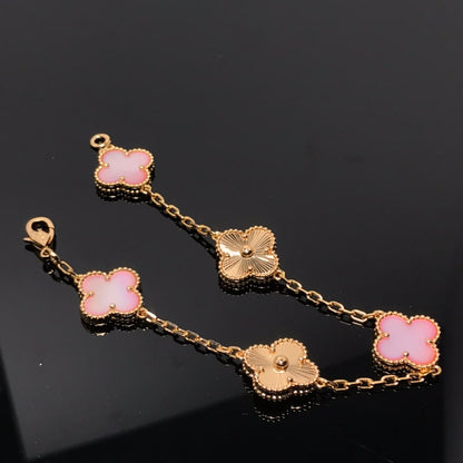 [AURORA]CLOVER BRACELET 5 MOTIF PINK AND PINK GOLD