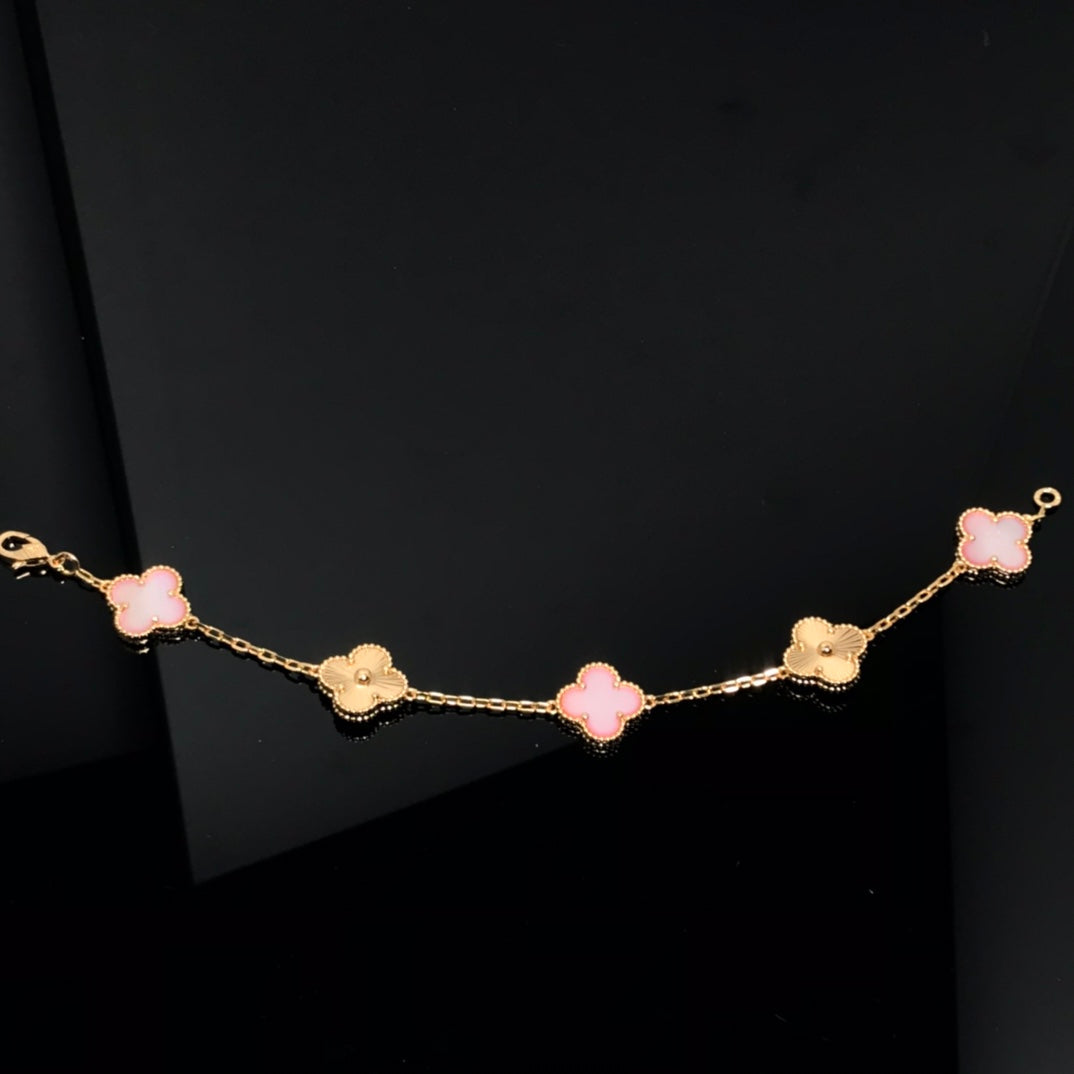 [AURORA]CLOVER BRACELET 5 MOTIF PINK AND PINK GOLD
