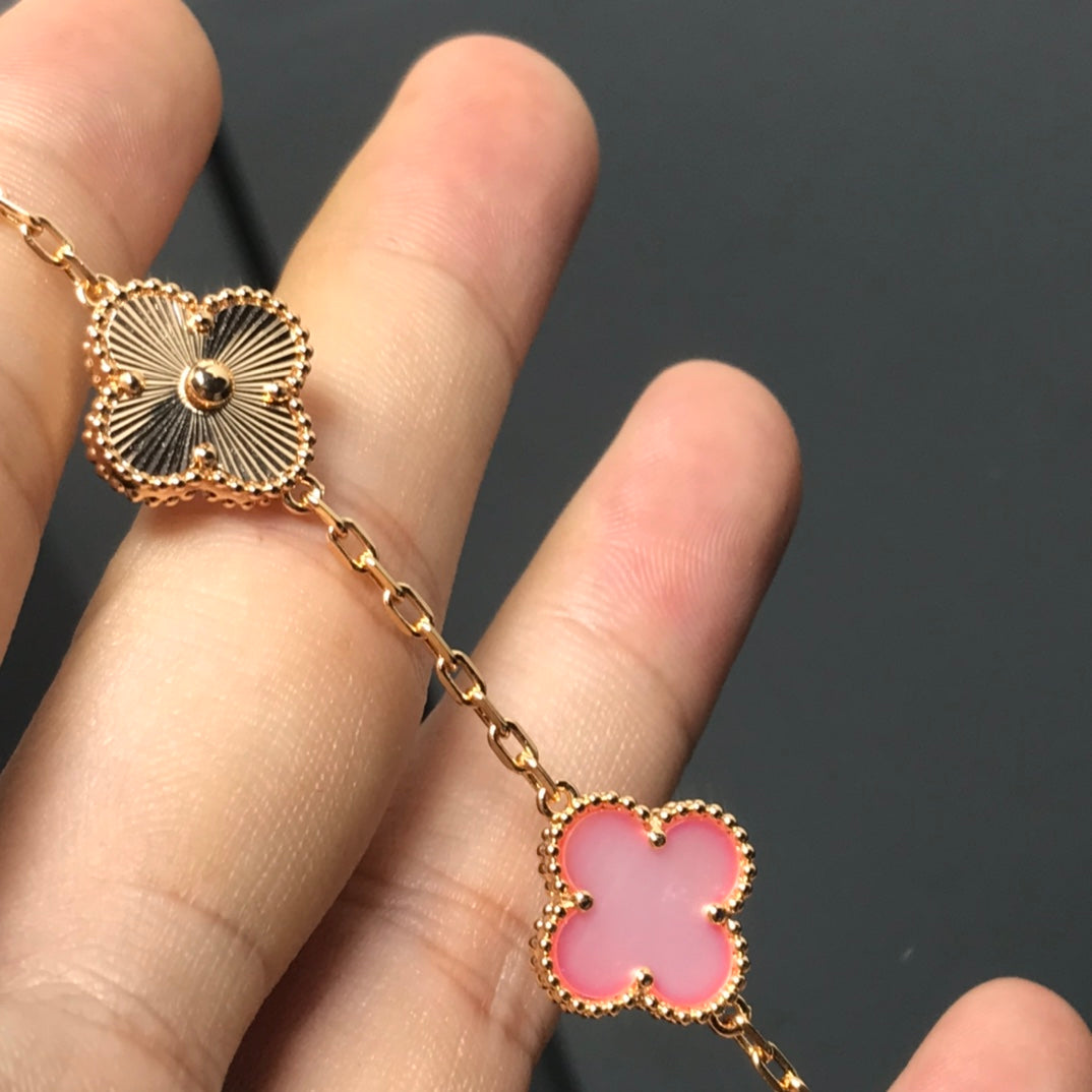[AURORA]CLOVER BRACELET 5 MOTIF PINK AND PINK GOLD