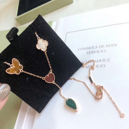 [AURORA]LUCKY SPRING 4 MOTIFS ROSE GOLD NECKLACE