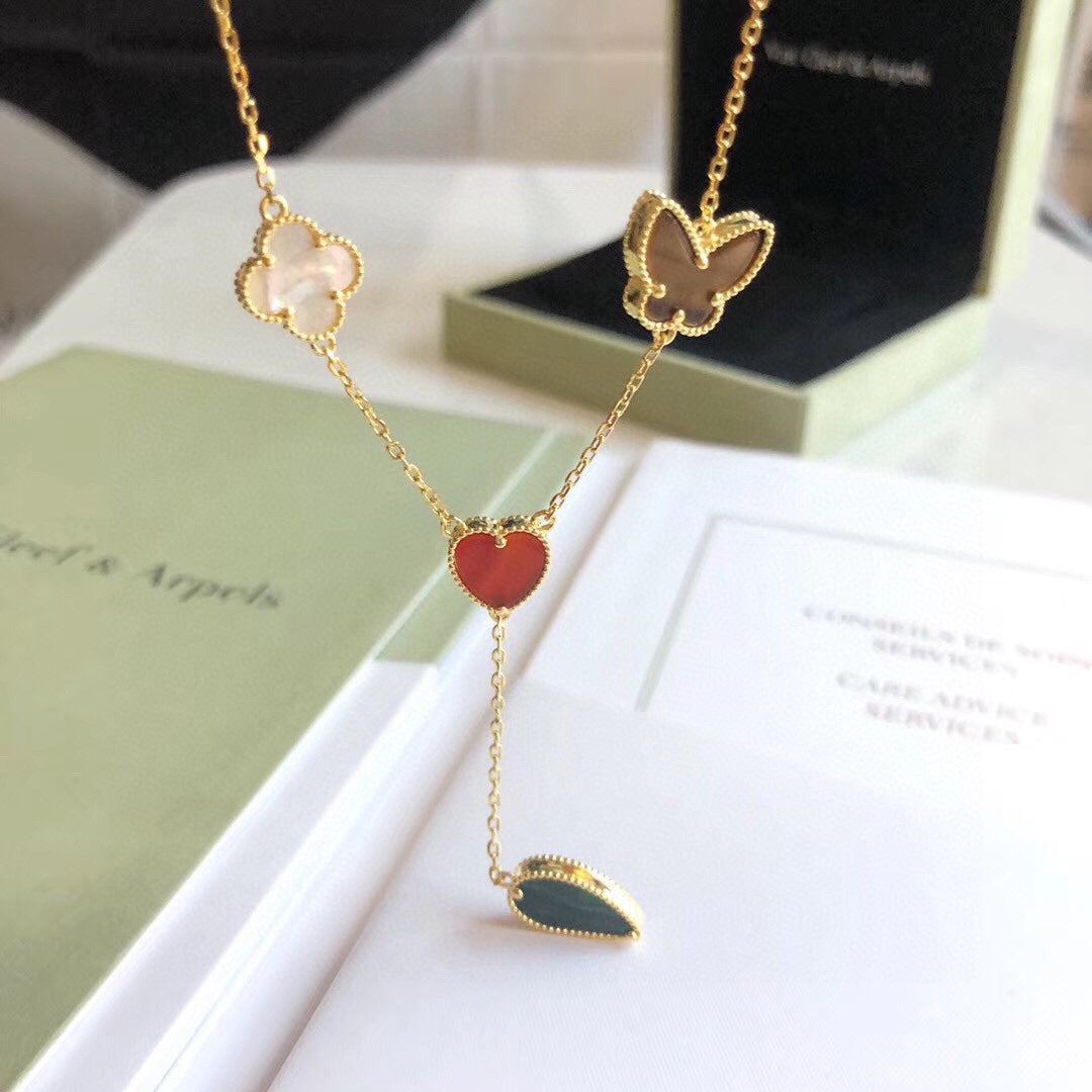 [AURORA]LUCKY SPRING 4 MOTIFS ROSE GOLD NECKLACE