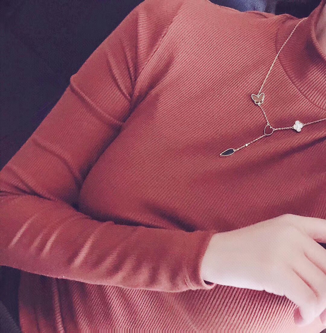 [AURORA]LUCKY SPRING 4 MOTIFS ROSE GOLD NECKLACE