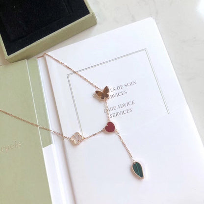 [AURORA]LUCKY SPRING 4 MOTIFS ROSE GOLD NECKLACE