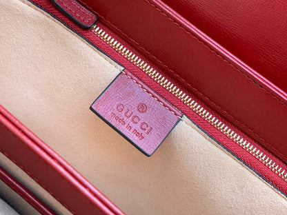 GG 1955 Horsebit Bag 25cm Red Leather Beige Canvas Gold Hardware