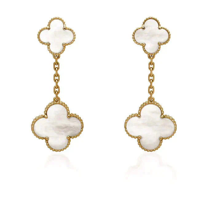 [AURORA]CLOVER 2 MOTIF WHITE MOP EARRINGS