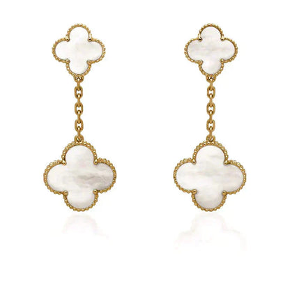[AURORA]CLOVER 2 MOTIF WHITE MOP EARRINGS