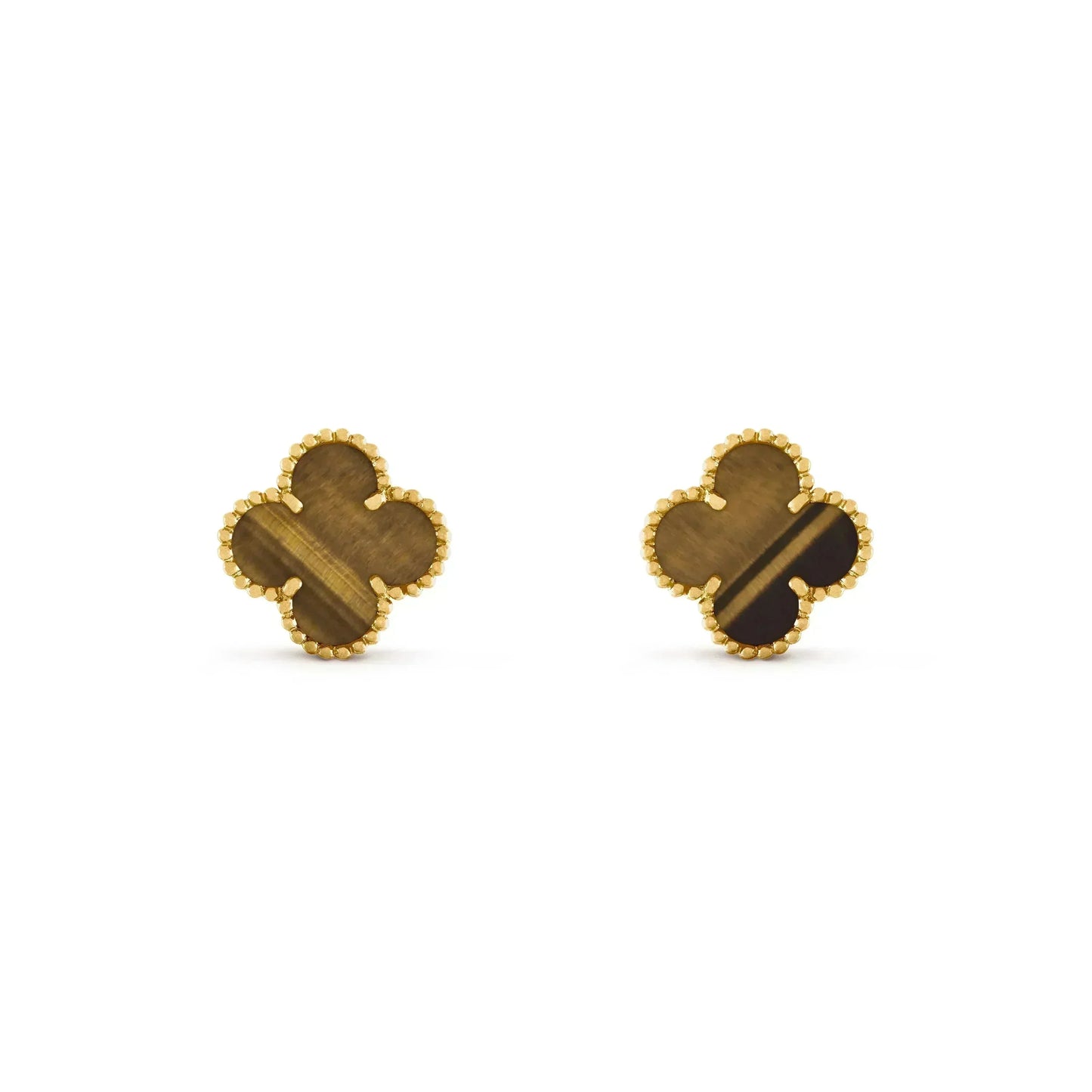 [AURORA]CLOVER MEDIUM 1 MOTIFS TIGER EYE EARRINGS